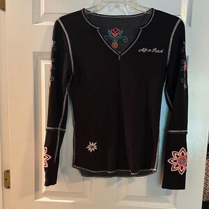 Alp N Rock Black Floral Embroidered Long Sleeve Top